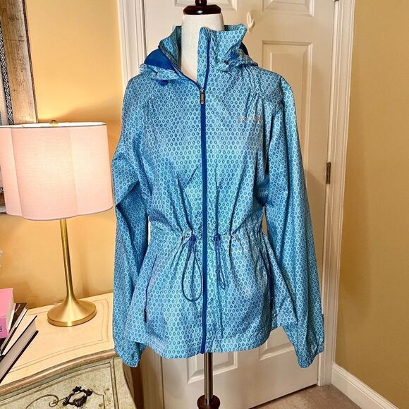 NWOT Women's Columbia Teal Printed Windbreaker Rain Jacket Size MEDIUM - Picture 1 of 4